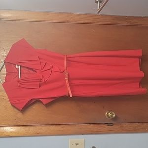NWOT Calvin Klein Size 12 Red Belted Ruffle Pencil Dress